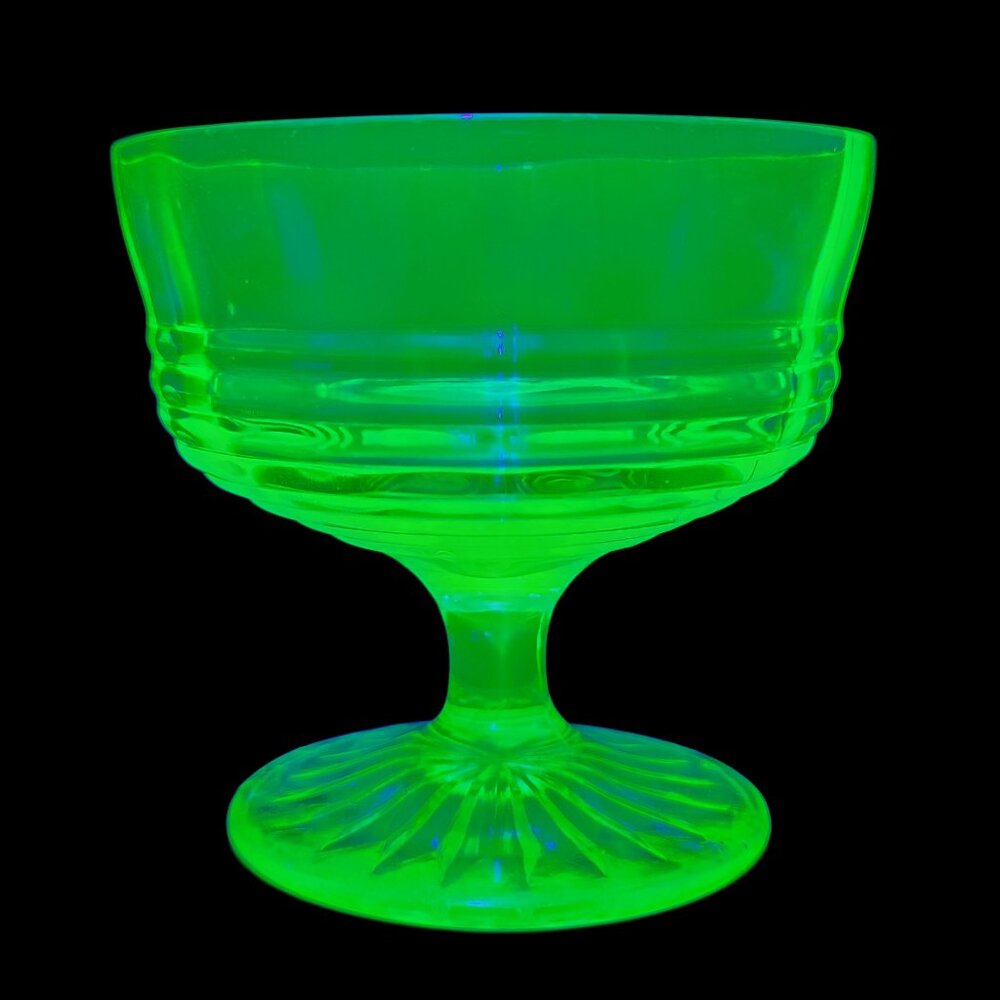 Vintage Uranium Depression Glass Decorative Green Champagne Glass
